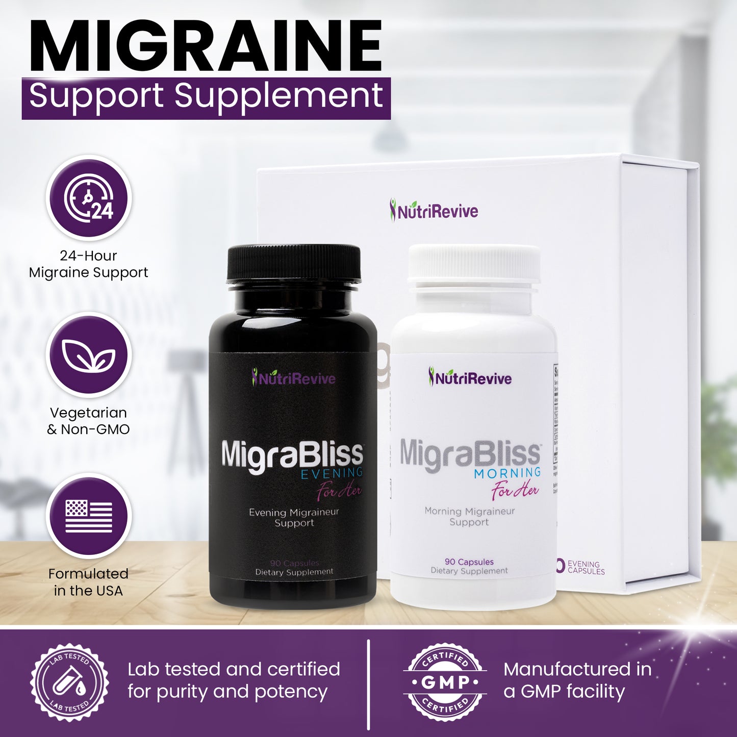 MigraBliss - Day & Night Migraine Relief for Women (2 Bottles)